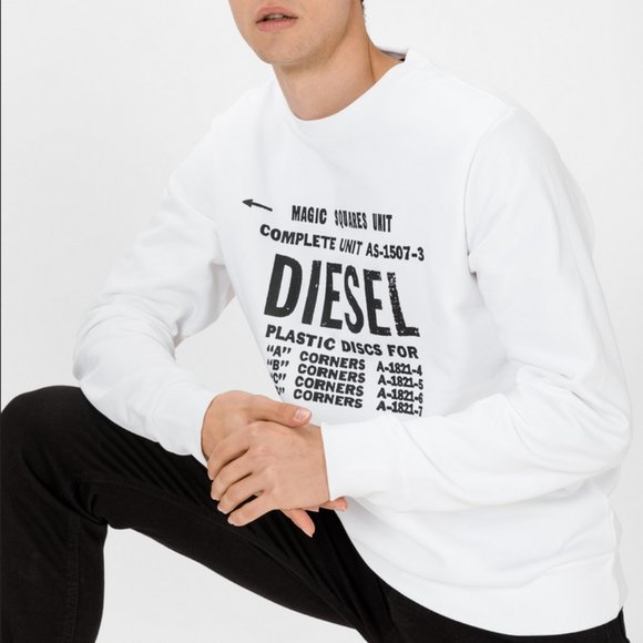 Diesel S Gir B5 Felpa Crew Sweatshirt Bright White Size XL - Picture 3 of 11